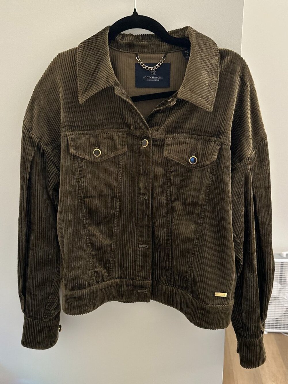 Scotch & Soda Corduroy Trucker Jacket Olive Brown Cropped Boxy Chore Jacket